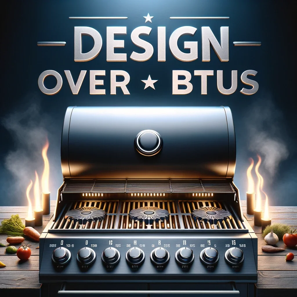 Design Over Btus Concept. A Well Crafted Gas Grill Is Showcased Emphasizing Its Design Features. The Grill Lid Is Tight Fitti