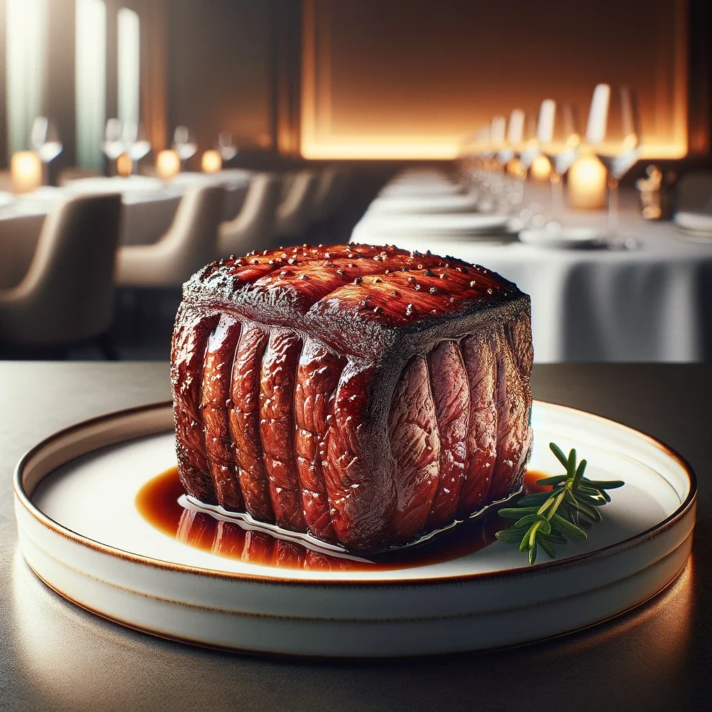 An Image Of A Beautifully Cooked Melt In Your Mouth Piece Of Meat. The Meat Is Tender And Juicy With A Perfectly Seared Crust On The Outside. Its
